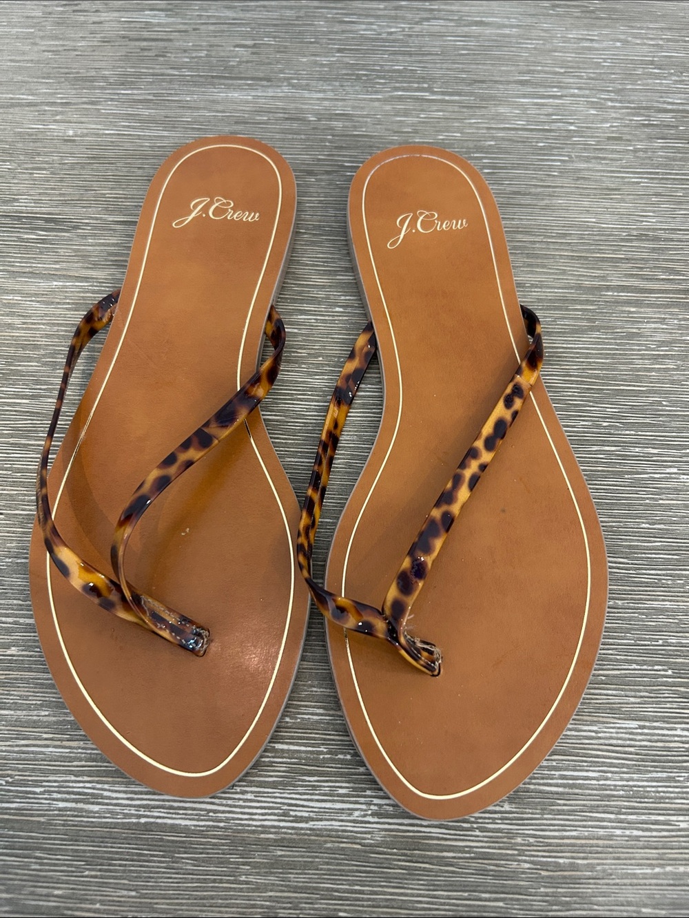 J. Crew Brown Leather Sandal Thong with Tortoiseshell Straps